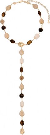 Ettika Womens Serene Stone Lariat Necklace In Mixed Beige With 18K Gold Plating