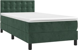 vidaXL Cama Box Spring Colch&oacute;n Y Led Terciopelo Verde Oscuro 90x190 Cm Vidaxl