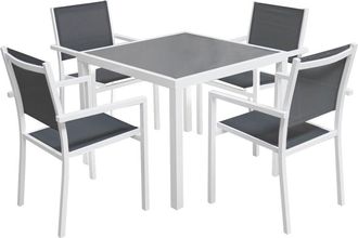 Happy Garden Conjunto de muebles de jard&iacute;n de 4 plazas en aluminio blanco y gris