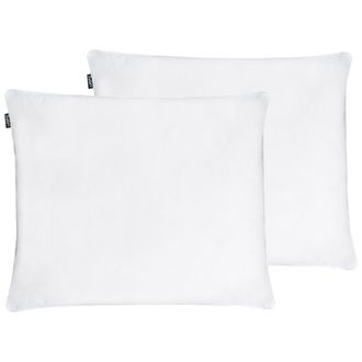 Beliani Conjunto De 2 Almohadas De Algod&oacute;n Blanco Plum&oacute;n Plumas De Pato 50 X 60 Cm Alta Medio Suave Descanso Feldberg