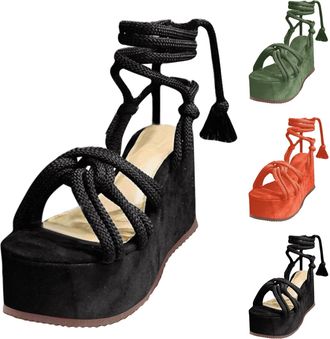 Generic Womens Sandals Platform Summer High Wedge Heel Black Strappy Sandals Womens with Heel Sandals Open Wedge Sandals Non-Slip Platform Shoes Elegant Outdo