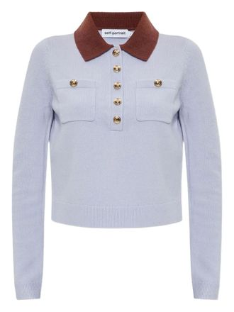 Self Portrait suede polo-top - Blue