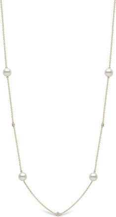 Yoko London 18kt yellow gold Akoya pearl and diamond necklace - women - 18kt Yellow Gold/Akoya Pearl - One Size