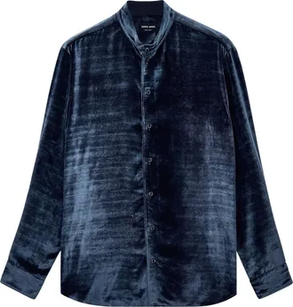 Giorgio Armani Plush Velvet Mandarin Collar Shirt