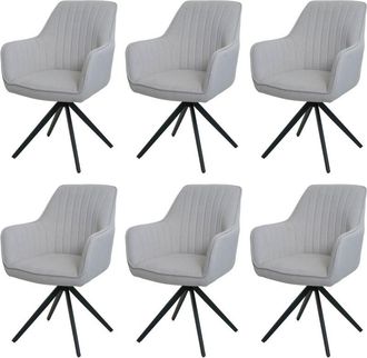 Hhg Hhg - Juego De 6 Sillas De Comedor 499, Silla De Cocina Reclinable Apoyabrazos, Giratoria Posici&oacute;n Del Coche Tela/textil, Crema-beige