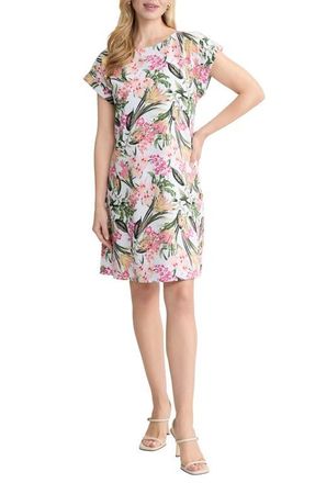 Jones New York Floral Linen Blend Shift Dress in White Sand Multi at Nordstrom, Size Medium P
