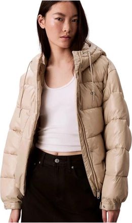 Calvin Klein Shine Puffer Jacket - Dames - Winterjassen - Beige - M - Polyester - Jassen
