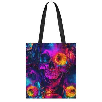 Generic Neon Colorful Skulls Womens Tote Casual Shopping Bag Lightweight Shoulder Bags Hobos Handbag for Work Travel Daily 35x40cm
