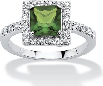 Palm Beach Jewelry Princess-Cut Birthstone.925 Silver Halo Ring