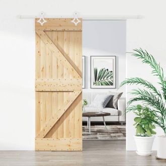 vidaXL Puerta Corredera Con Herrajes Madera Maciza De Pino 80x210 Cm Vidaxl