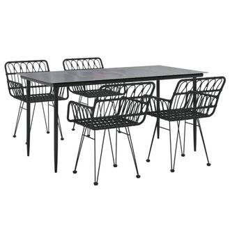 Berkfield Home Beautiful 5 Piece Garden Dining Set Black Poly Rattan