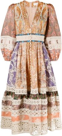 Zimmermann Devi printed linen midi dress - women - Cotton/Linen/Flax/Cotton - 0 - Neutrals