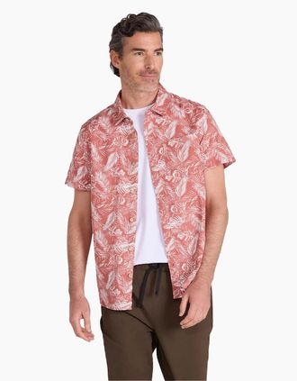 Mountain Warehouse Mens Mountain Warehouse Mens Tropical Leaves Short-Sleeved Shirt - Red/Orange/Brown - Size: Regular/34