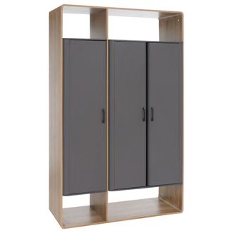 Hhg Armadio Hhg-798, Guardaroba A 3 Ante Scomparti E Ripiani In Mdf 200x120x55 Cm, Effetto Rovere Rivera, Grigio Scuro