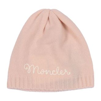 Moncler Geborduurde Logo Wollen en Kasjmier Beanie - unisex - Hoeden - Roze - 2XS - Wol - Accessoires
