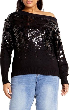 City Chic Braylin Embellished Sweater in Black at Nordstrom, Size Xl