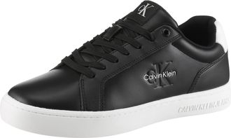 Calvin Klein Jeans Sneaker CALVIN KLEIN JEANS CLASSIC CUPSOLE MONO LTH, Herren, Gr. 40, schwarz-weiss (schwarz, wei&szlig;), Leder, Lederimitat, unifarben mit Farbeinsatz, Sch