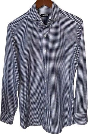 Tom Ford Navy And White Check Cotton Shirt Size L