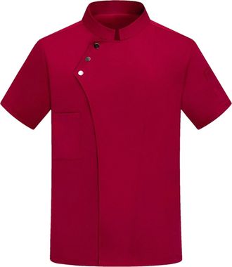Generic White Chef Coat, Mens Womens Short Sleeve Chef Coat Classic Mandarin Collar Multi Button Design Durable Kitchen Uniform Big and Tall Red X-Large