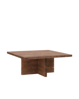 Deco Wood Mesa de centro cuadrada de madera maciza en tono nogal de 80x33,22cm