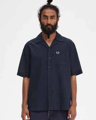 Fred Perry Heren Lichtgewicht Textuur Revere Kraag Korte Mouwen Shirt