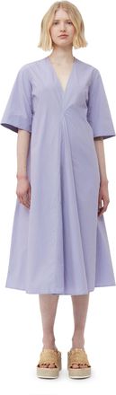 Ganni Blue Stripe Cotton V-Neck Maxi Dress - Size 0 Organic