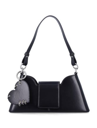 Justine Clenquet Geometric Black Leather Shoulder Bag With Heart Charm