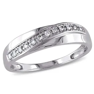 Amour 1/10 CT TW Mens Crossover Diamond Wedding Band In 10K White Gold