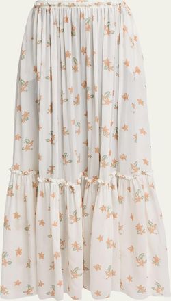 Chlo&eacute; Blooms Print Silk Maxi Skirt