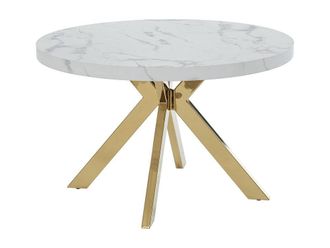 Vente-Unique 4 - 8 Seater Extendable Dining Table In MDF & Steel - White Marble in Metallic Gold
