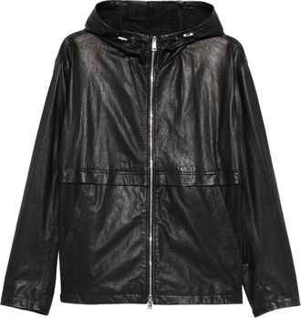 Tagliatore Hooded Zip-up Leather Jacket