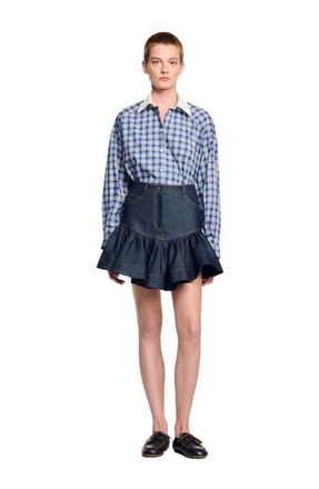 Sandro Short denim ruffled skirt in Deep Blue at Nordstrom, Size 40 Eu