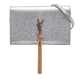 Saint Laurent Tweedehands Metallic Kalfsleder Monogram Kate Tassel Portemonnee met Schakel