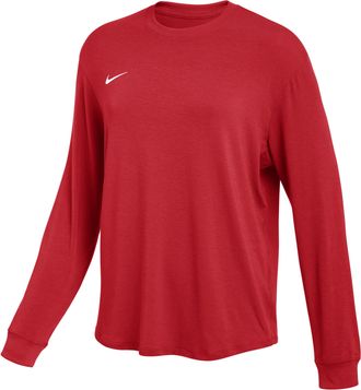 Nike Womens One Relaxed Long-Sleeve Top (Stock) in Red | HF6891-657