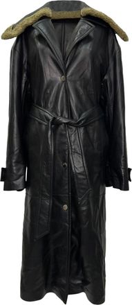 Nanushka Button-Down Belted Coat in Black Faux Leather
