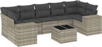 vidaXL Set De Sof&aacute;s De Jard&iacute;n 8 Pzas Y Cojines Rat&aacute;n Sint&eacute;tico Gris Vidaxl