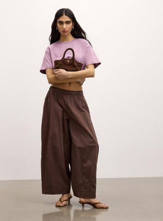 Icone Womens Elastic waist poplin barrel-leg pant