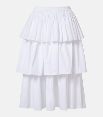 Alaia Ala&iuml;a Ruffled tiered cotton midi skirt