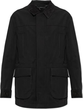 Tom Ford Jas met leren kraag - Heren - Zomerjassen - Zwart - L - Katoen - Jassen