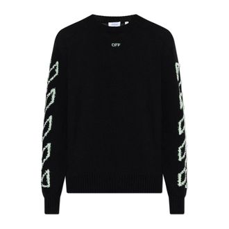Off-white Round-neck Knitwear, male, Black, Size: XL Logo Sweater