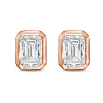 Diana M. Jewels 14Kt Rose Gold 2.00 cts Lab Grown Emerald Diamond Bezel Studs