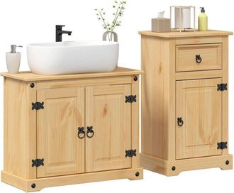 vidaXL Juego De Muebles De Ba&ntilde;o Corona 2 Pzas Madera Maciza Pino Vidaxl