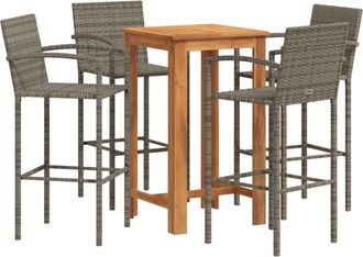 vidaXL Set Bar Giardino 5pz Grigio Legno Massello Acacia E Polyrattan - Vidaxl