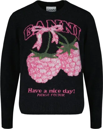 Ganni Womens Wool Knit Sweatshirt Black Sweatshirts