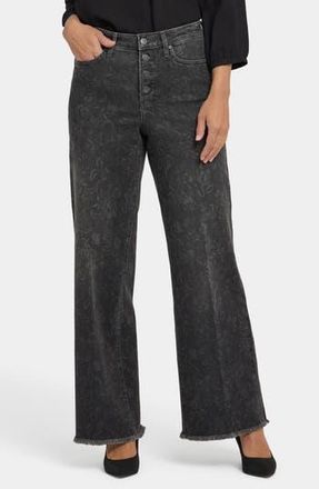 NYDJ Teresa Floral Print Button Fly Wide Leg Jeans in Grey Province at Nordstrom Rack, Size 18 (Similar To 14W)