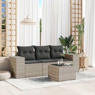 vidaXL Set Divano da Giardino 4pz con Cuscini Grigio Chiaro Polyrattan - Vidaxl