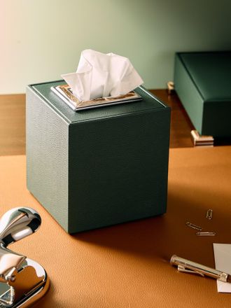 Lorenzi Milano Leather and Stag Antler Cube Tissue Box