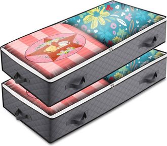 OEM Juego De 2 Cajas De Almacenamiento, 90 L - Con Tapa - Plegables - Para Mantas, Ropa, Almacenamiento Debajo De La Cama, Armario - 100 X 50 X 18 Cm (a)