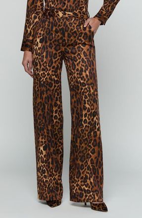 L'agence Livvy High Waist Wide Leg Pants in Tan Multi Javan Leopard at Nordstrom, Size 10