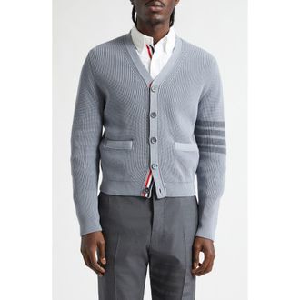 Thom Browne Garment Dyed 4-Bar Cotton Cardigan in Light Grey at Nordstrom, Size 1